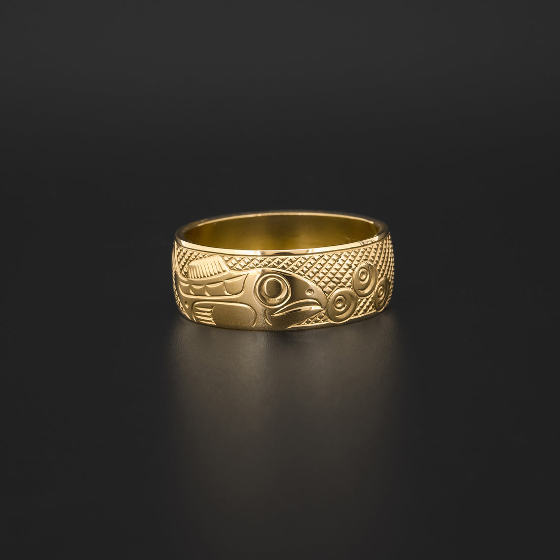Killerwhale and Salmon - 14k Gold Ring