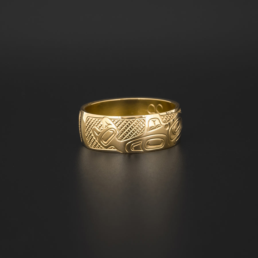 Killerwhale and Salmon - 14k Gold Ring