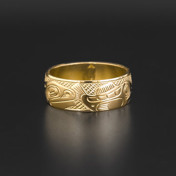 Killerwhale Chasing Salmon - 14k Gold Ring