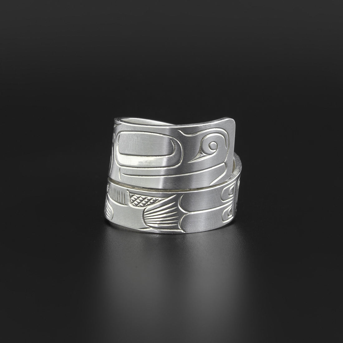 Orca and Salmon - Silver Wrap Ring