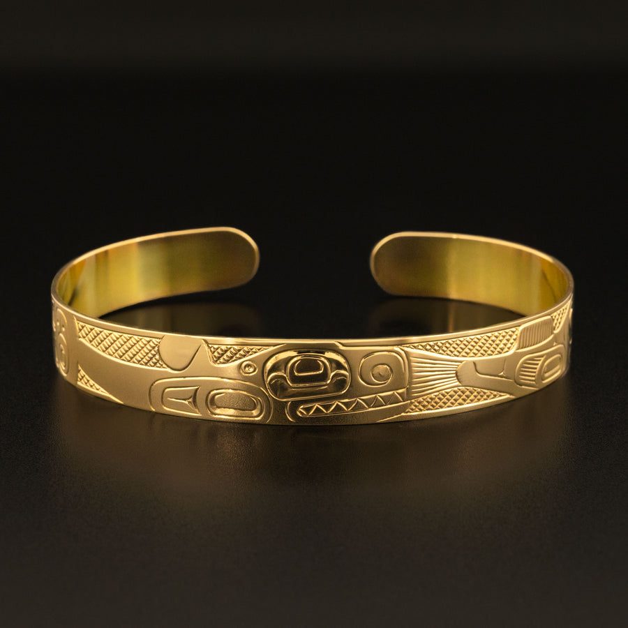 Whale Chasing Salmon - 14k Gold Bracelet