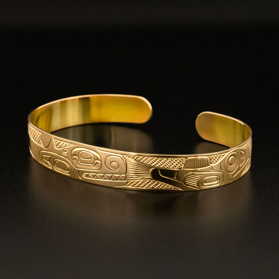 Whale Chasing Salmon - 14k Gold Bracelet