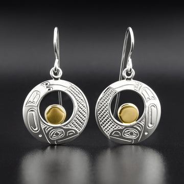 Raven - Silver Earrings with 14k Gold