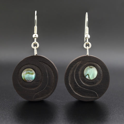 Salmon Egg - Mahogany Earrings with Abalone