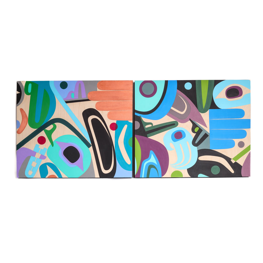 Setting Up Nicely I & II - Original Painting on Wood Panel