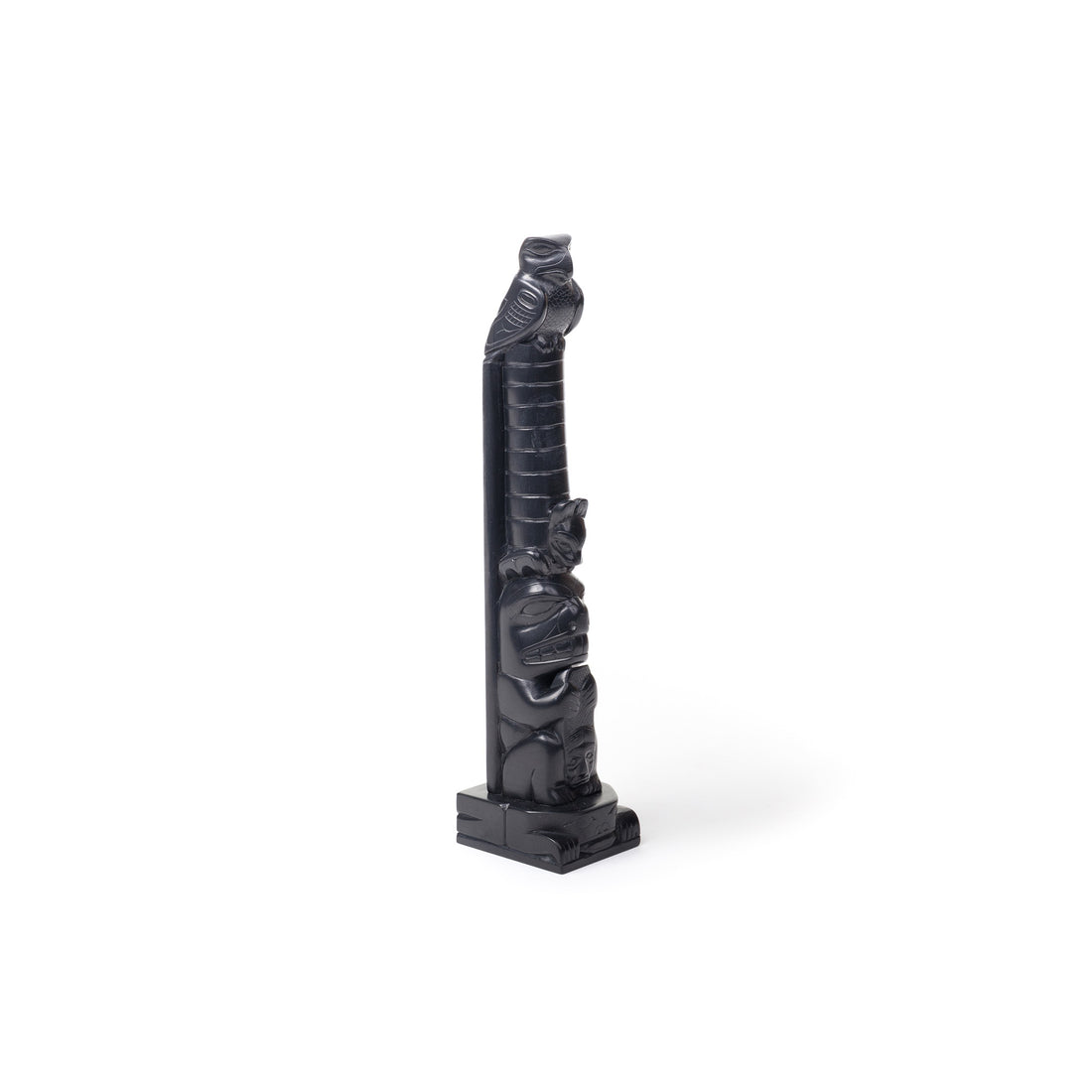 Eagle, Potlatch Hat Rings, Bear, Beaver, and Frog - Argillite Pole