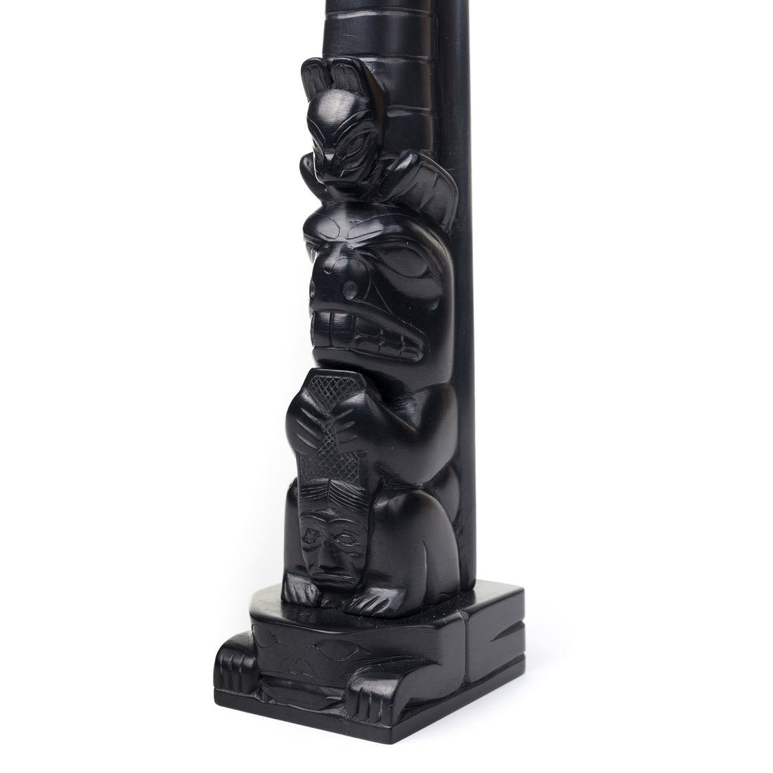 Eagle, Potlatch Hat Rings, Bear, Beaver, and Frog - Argillite Pole
