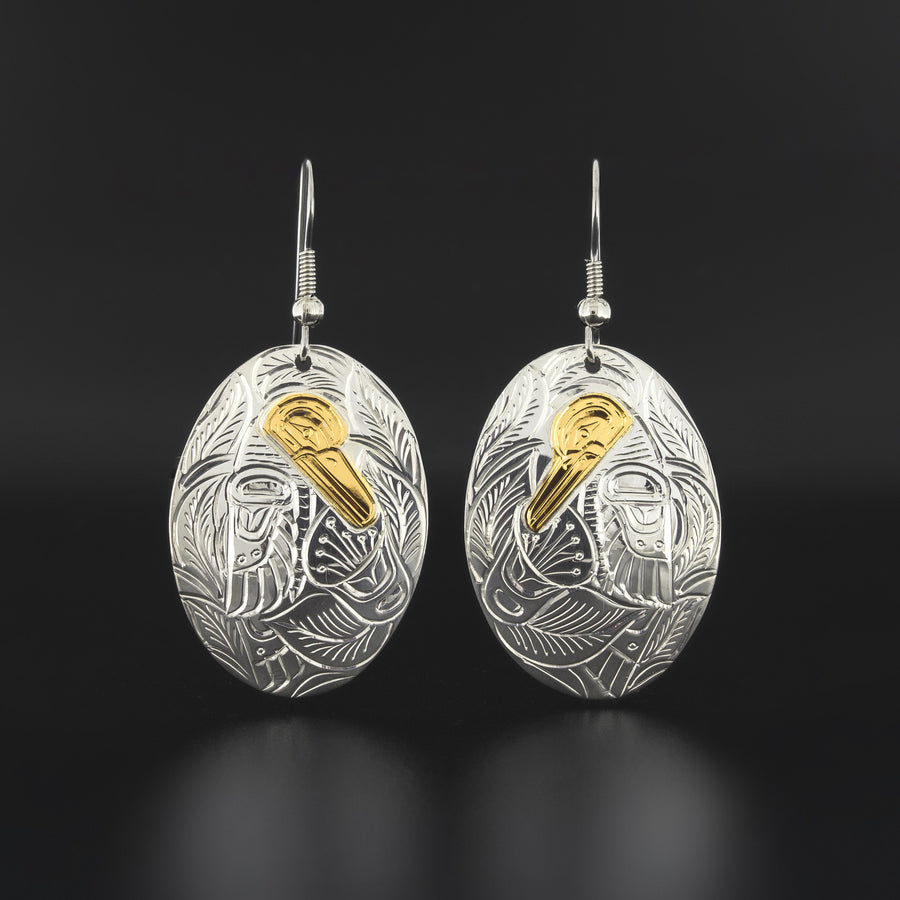 Hummingbirds - Silver Earrings with 14k Gold