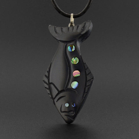 Halibut - Argillite Pendant with Abalone