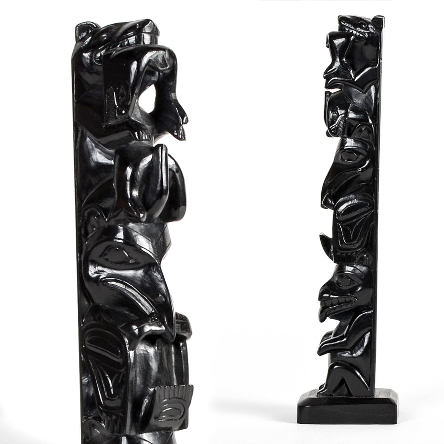 Wolf, Killerwhale, Raven, Bear - Argillite Pole