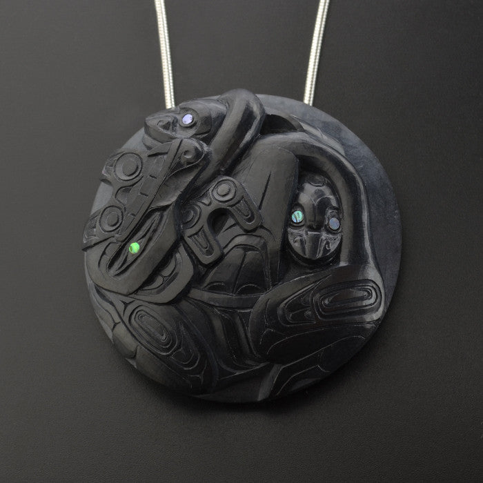 Wasco and Killerwhales - Argillite Pendant with Abalone Inlays