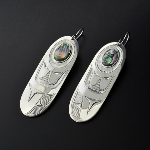 Orca Pectoral Fins - Silver Earrings with Abalone