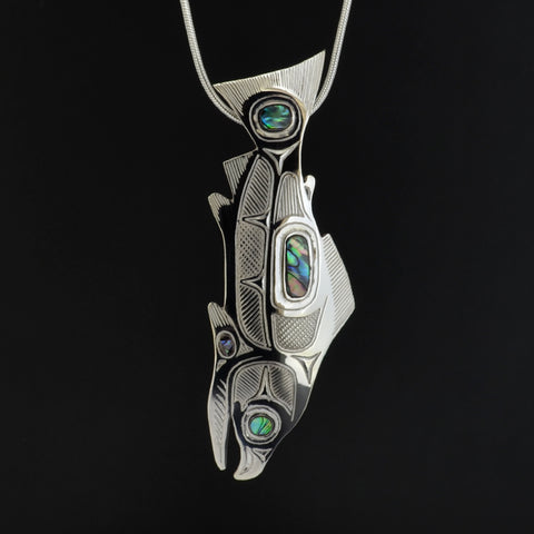 Salmon - Silver Pendant with Abalone Inlay