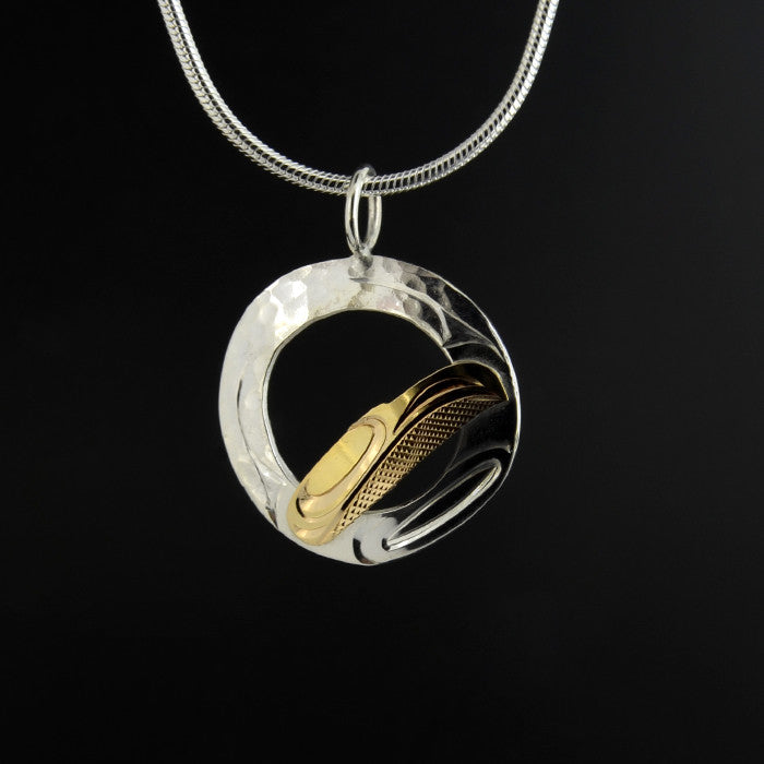 Raven  - Silver Pendant with 14k Gold