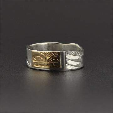 Wolf - Silver Ring with 14k Gold