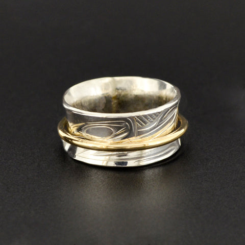 Wolf - Silver Ring with 14k Gold