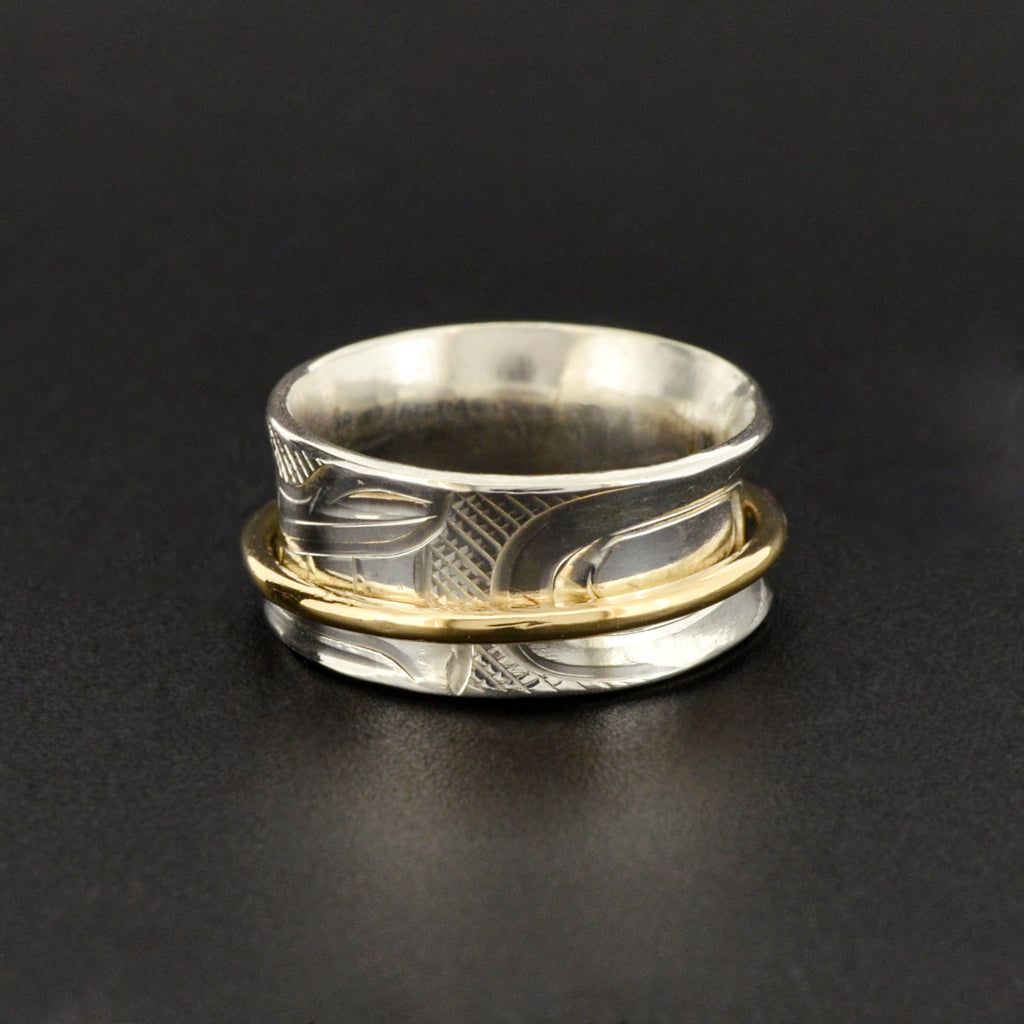 Wolf - Silver Ring with 14k Gold