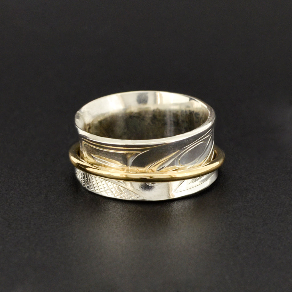 Wolf - Silver Ring with 14k Gold