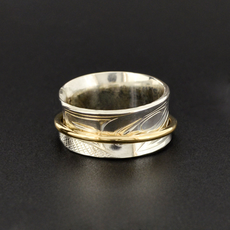 Wolf - Silver Ring with 14k Gold
