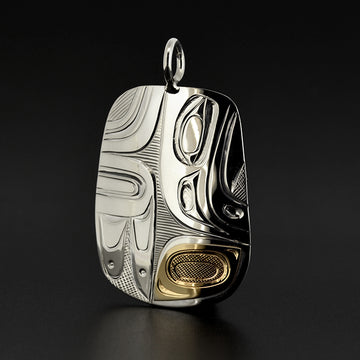 Raven - Silver Pendant with 14k Gold