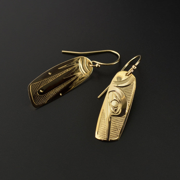 Hummingbird and Wing - 14k Gold Earrings