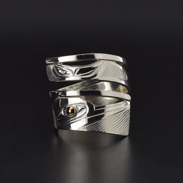 Hummingbird - Silver Ring with 14k Gold