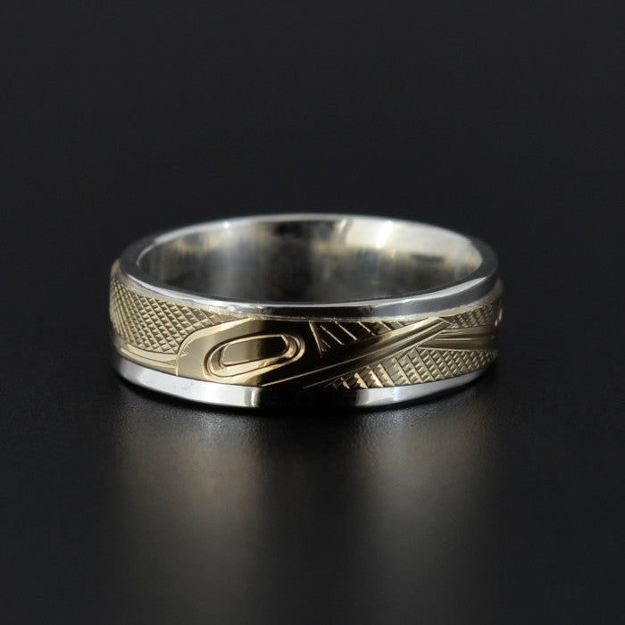 Hummingbirds - Silver Ring with 14k Gold