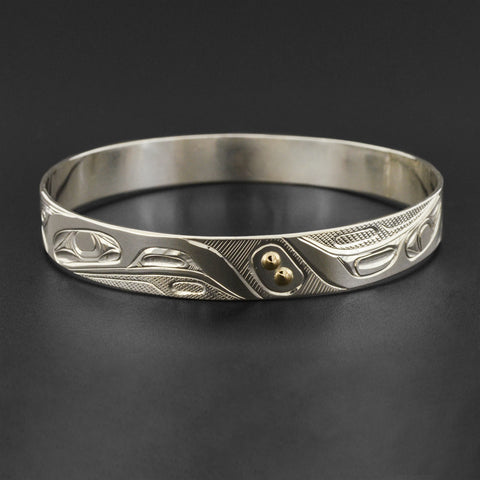 Ravens - Silver Bangle with 14k Gold