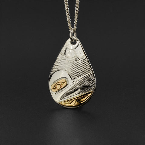 Hummingbird - Silver Pendant with 14k Gold