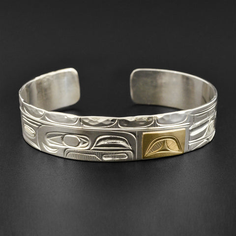 Raven and Wolf - Silver Bracelet with 14k Gold