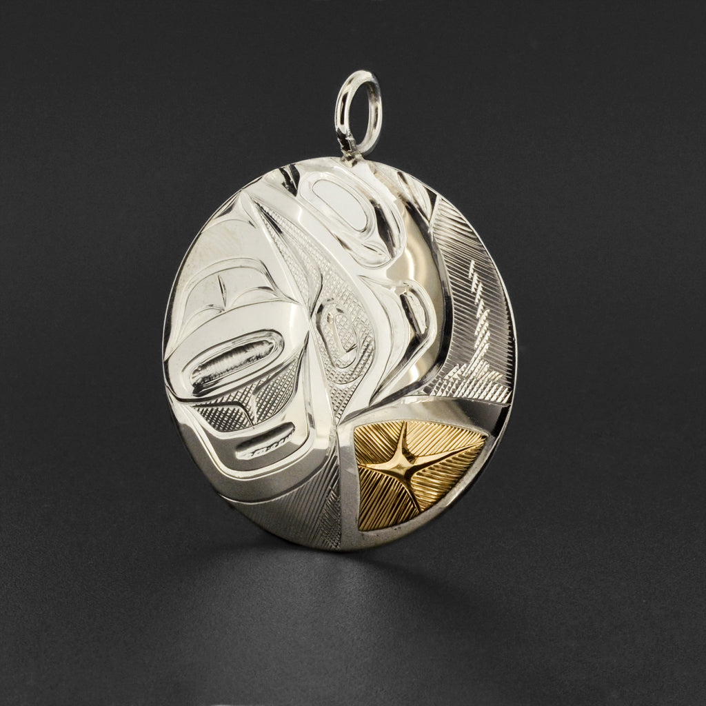 Raven - Silver Pendant with 14k Gold