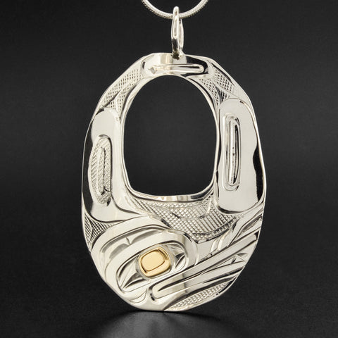 Wolf - Silver Pendant with 14k Gold