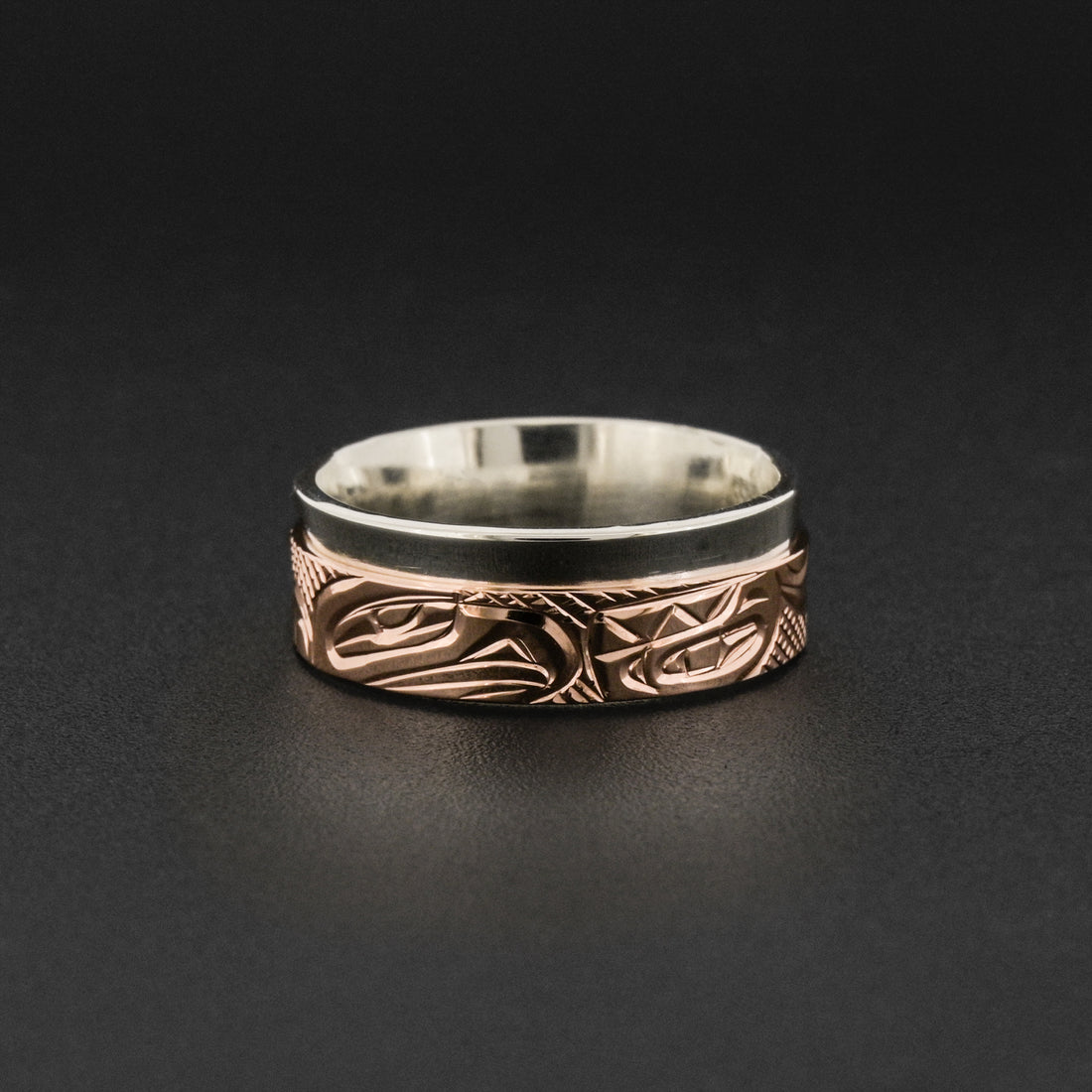Eagle and Killerwhale - Silver Ring with 14k Rose Gold