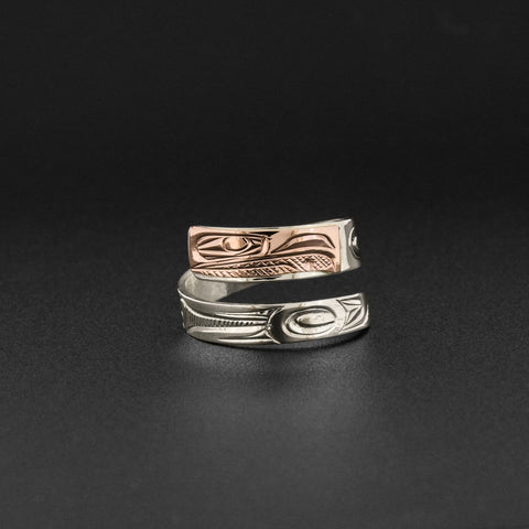 Eagle - Silver Wrap Ring with 14k Rose Gold