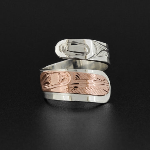 Hummingbird - Silver Wrap Ring with 14k Rose Gold