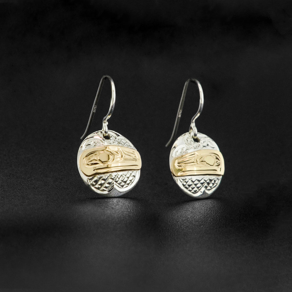 Raven - Silver Earrings with 14k Gold