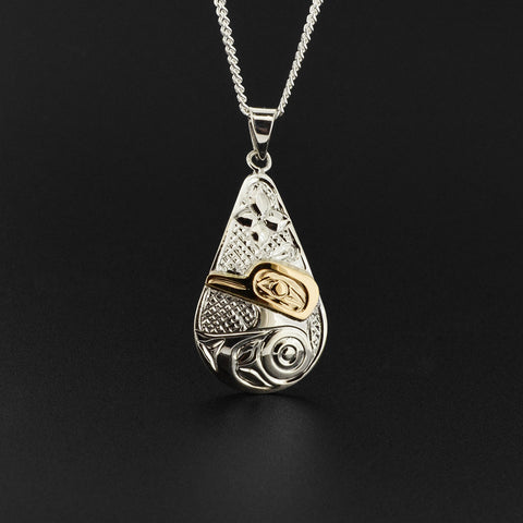 Hummingbird - Silver Pendant with 14k Gold