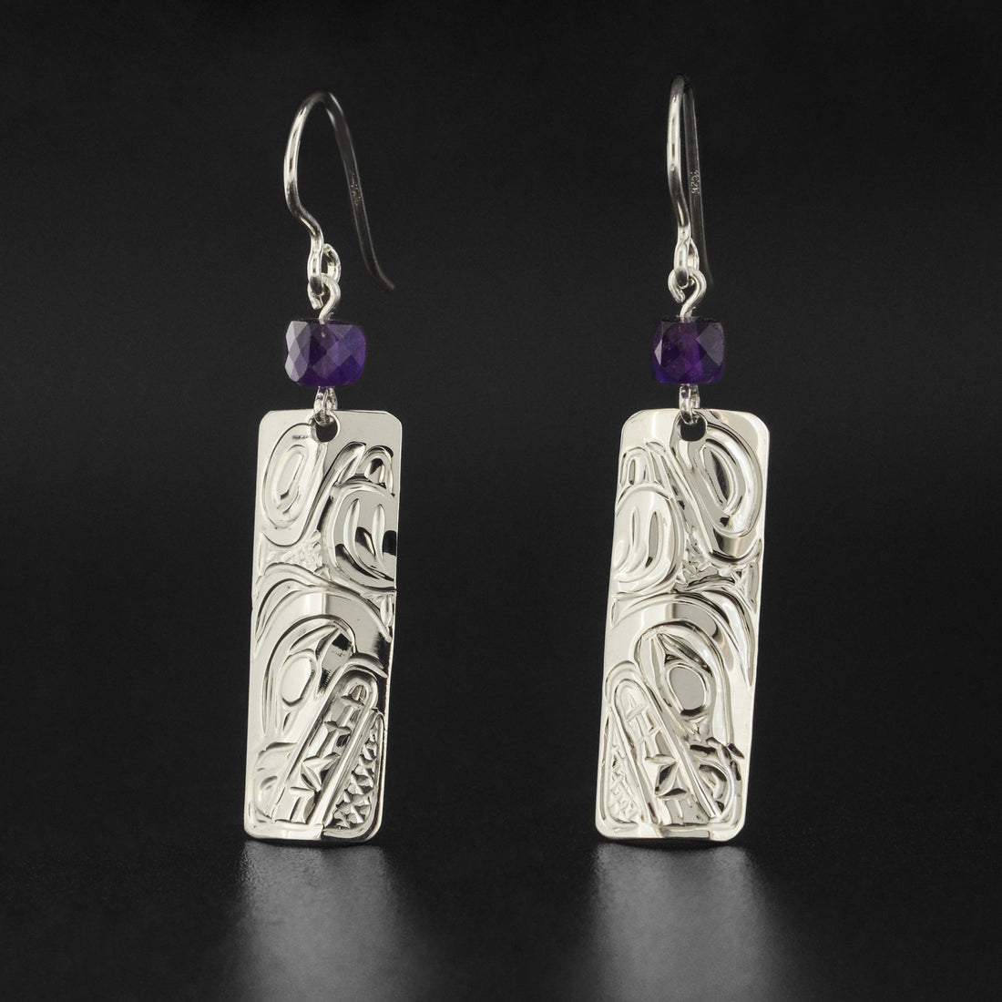 Bear - Silver Earrings with Amethyst
