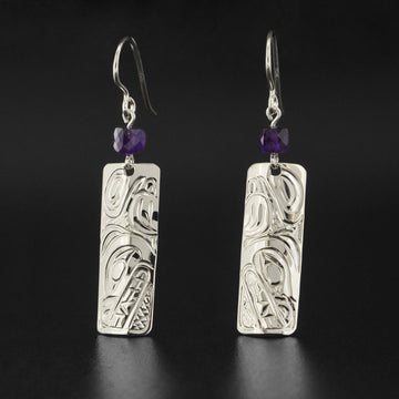 Bear - Silver Earrings with Amethyst