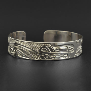 Bear and Salmon - Silver Bracelet