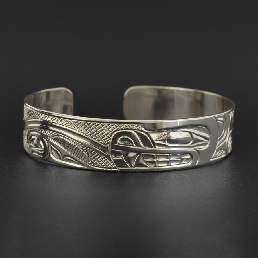 Bear and Salmon - Silver Bracelet