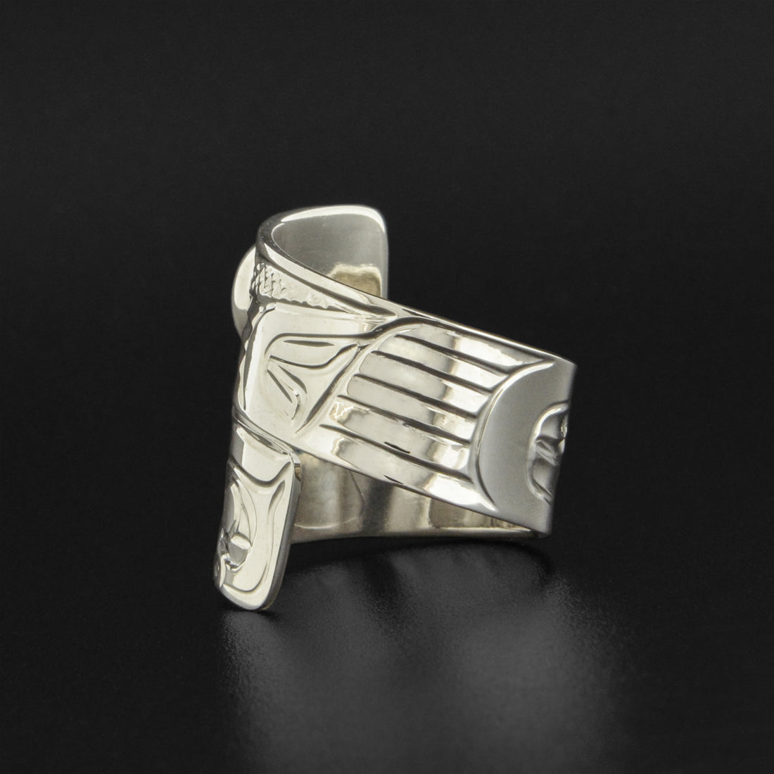 Owl - Silver Wrap Ring with Onyx