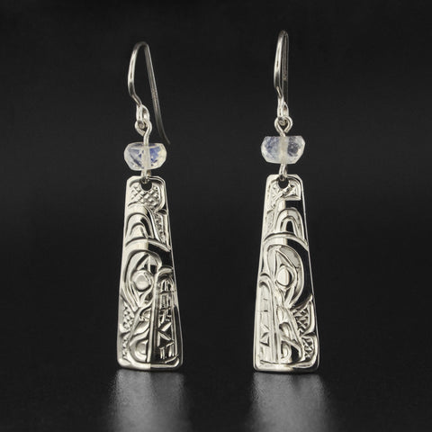 Wolf - Silver Earrings with Moonstone