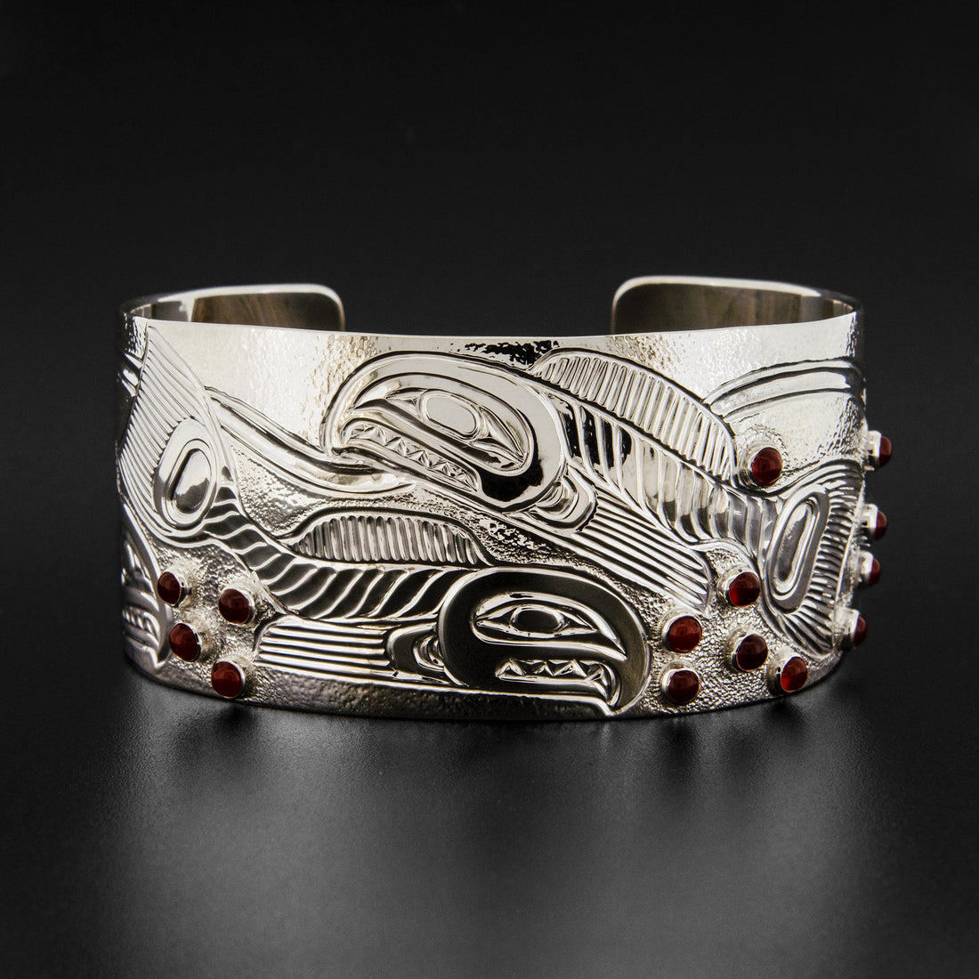 Spawning Salmon - Silver Bracelet with Carnelian