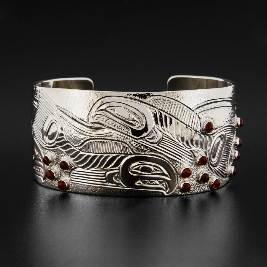 Spawning Salmon - Silver Bracelet with Carnelian