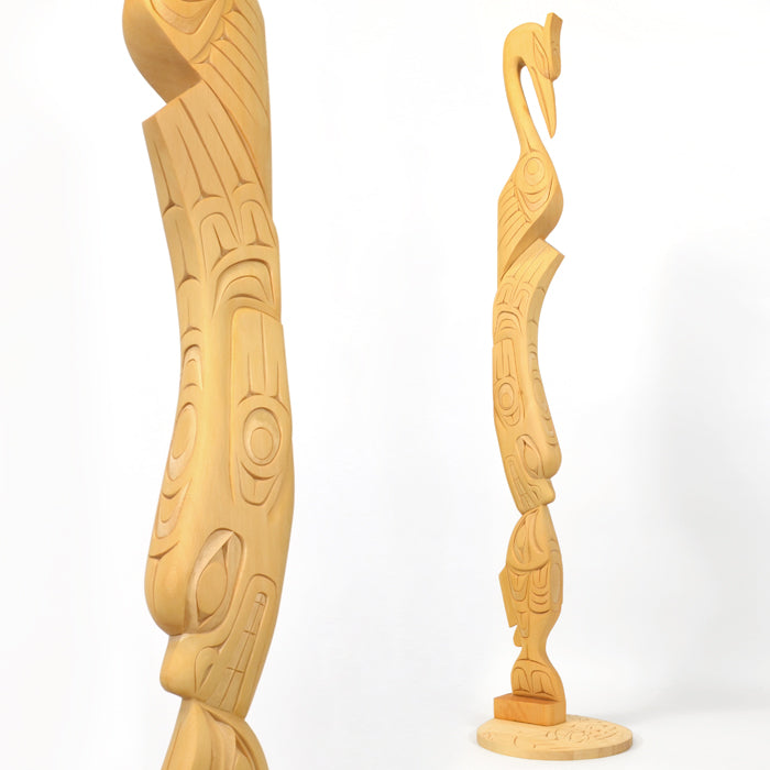 Heron, Seal, Salmon and Frog - Yellow Cedar Sculpture