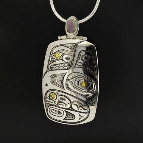 Eagle and Frog - Silver Pendant with Abalone and 23k Gold