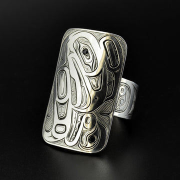 Eagle and Killerwhale - Silver Ring with Sapphire