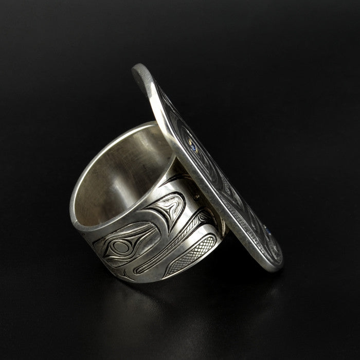 Hummingbird and Eagle - Silver Ring with Sapphire
