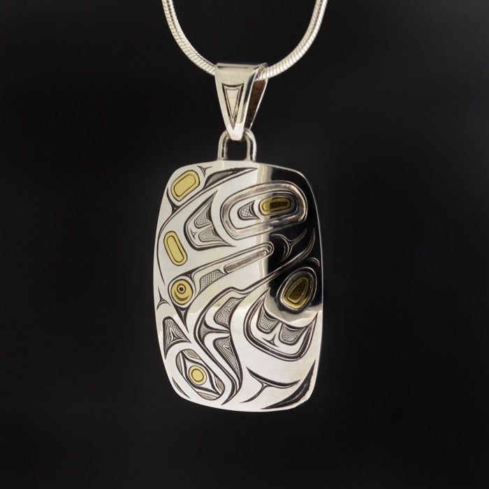 Raven and the Light - Silver Pendant with 23k Gold Inlay